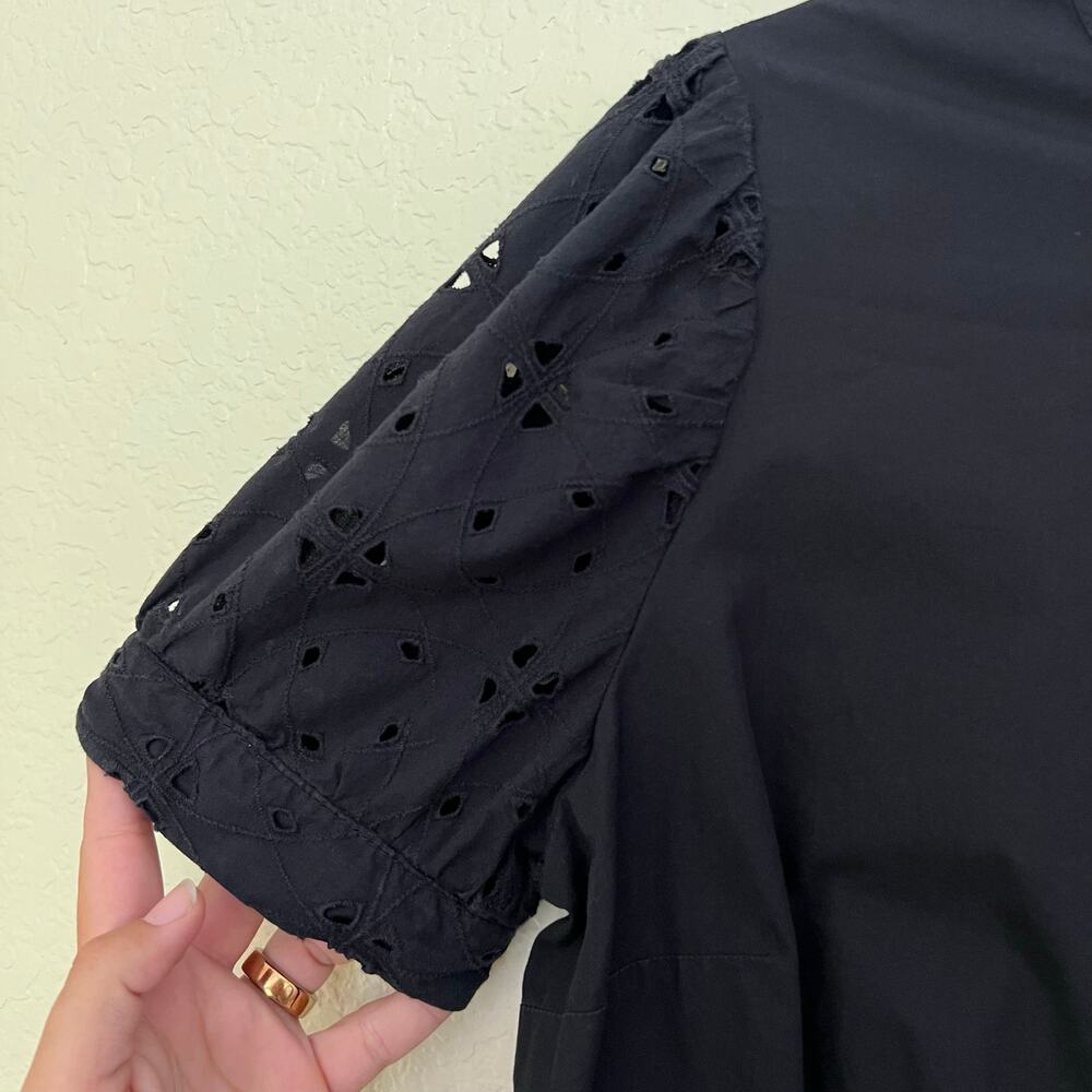 Who What Wear, Eyelet Peplum Top, Black, 100% Cotton, Puff Sleeve Blouse - Picture 6 of 12